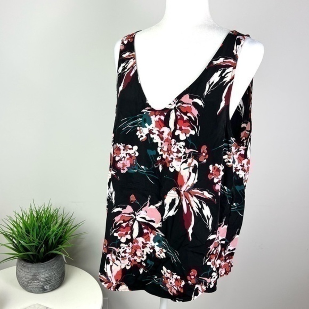 Derek Lam IOC Athleta Sleeveless Top Blouse Black Tropical Floral Size Large